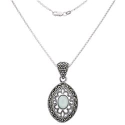 Silver Marcasite and Blue Chalcedony Pendant