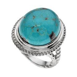 Silver Oval Turquoise Rope Textured Ring-SZ 7