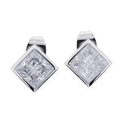 14K Plate Simulated Diamond Cushion Stud earring