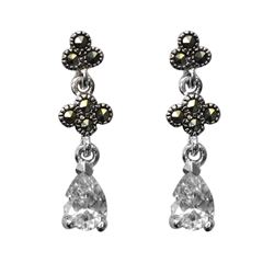 Silver Tone Marcasite Drop Earrings