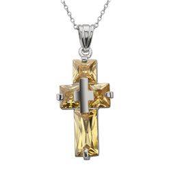 Sterling Silver Champagne Zirconia Cross Pendant