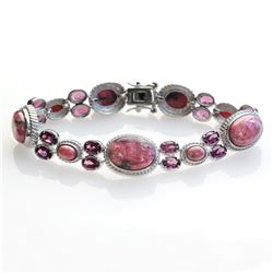 Sterling Silver Rhodonite & Garnet Bracelet 6.7"