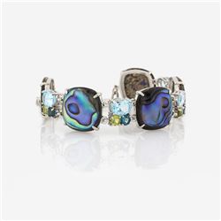 Silver Abalone & Multi Gemstone Toggle Bracelet