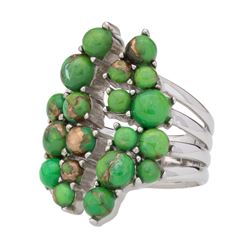 Silver Green Mohave Turquoise Cluster Ring-SZ 8