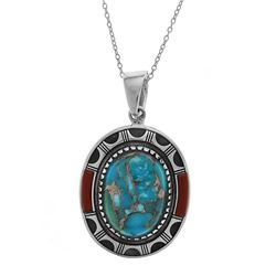 Sterling Silver Mohave Turquoise & Jasper Pendant