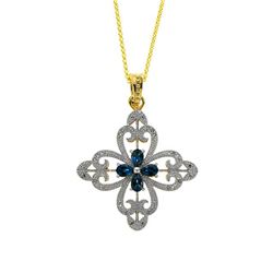 14K Gold Vermeil London Blue Topaz Cross Pendant