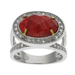 Silver Coral & White Topaz Halo Ring-SZ 8