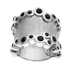 Silver Black Spinel Satin Finish Ring-SZ 7
