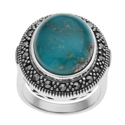 Silver Campo Frio Turuoise & Marcasite Ring-SZ 9