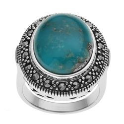 Silver Campo Frio Turuoise & Marcasite Ring-SZ 9