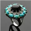 Image 1 : Silver Turquoise & Black Onyx Flower Ring-SZ 6