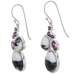 Silver White Buffalo & Garnet Drop Earrings