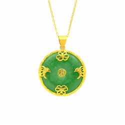 18K Gold over Silver Green Jade Disc Pendant