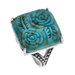 Sterling Silver Turquoise Rose Carved Ring-SZ 8