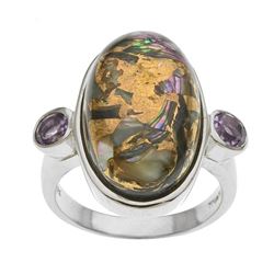 Silver Bronzed Abalone & Amethyst Ring-SZ 7