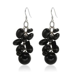 Sterling Silver Black Agate Cluster Drop Earrings