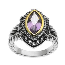 Silver Marquise Pink Amethyst & Topaz Ring-SZ 9