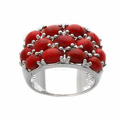 Sterling Silver Coral Wide Band Ring-SZ 8