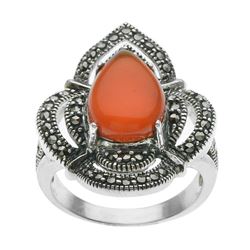 Sterling Silver Red Agate & Marcasite Ring-SZ 7