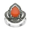 Image 1 : Sterling Silver Red Agate & Marcasite Ring-SZ 7