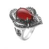 Image 2 : Sterling Silver Red Agate & Marcasite Ring-SZ 7