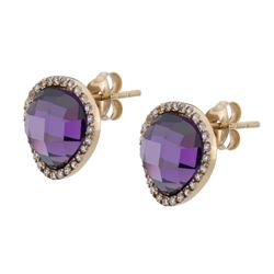 14K Gold over Silver Pave Halo Stud Earrings