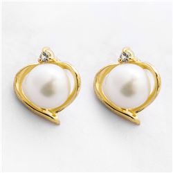 18K Gold over Silver Pearl Heart Stud Earrings