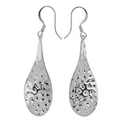 Silver Tone Hammered Textured Dangle Earrings