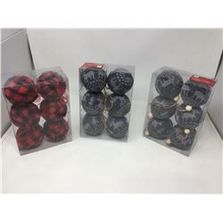 Lot of Cable Knit and Buffalo Plaid Shatter Resistant Ornaments (3 x 6)