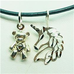 Sterling Silver 2 Pendants With Cord Necklace (~weight 4g), Suggested Retail Value $140