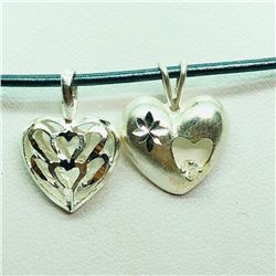 Sterling Silver 2 Heart Shaped Pendants With Cord Necklace (~weight 4.5g), Suggested Retail Value $1
