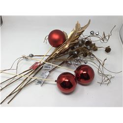 Lot of 20 inch Decorative Spray-Red Balls, Wood Sprigs and Bells