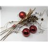 Image 1 : Lot of 20 inch Decorative Spray-Red Balls, Wood Sprigs and Bells