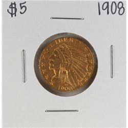1908 $5 Indian Head Half Eagle Gold Coin
