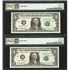 Image 2 : (2) Consec. 1999 $1 Federal Reserve Notes Solvent Smear ERROR PMG Ch. Uncirculated 64