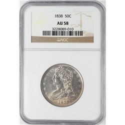 1838 Capped Bust Half Dollar Coin NGC AU58