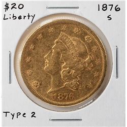 1876-S Liberty Head $20 Double Eagle Gold Coin