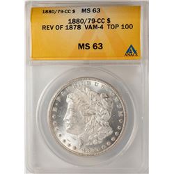 1880/79-CC Reverse of 1878 VAM-4 $1 Morgan Silver Dollar Coin ANACS MS63 Top 100