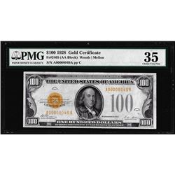 1928 $100 Gold Certificate Note Fr.2405 PMG Choice Very Fine 35