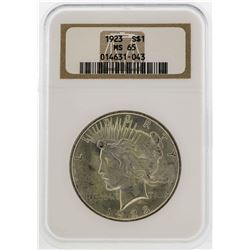 1923 $1 Peace Silver Dollar Coin NGC MS65