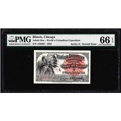 1893 World's Columbian Exposition Ticket Chief PMG Gem Uncirculated 66EPQ