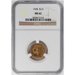 1928 $2 1/2 Indian Head Quarter Eagle Gold Coin NGC MS62