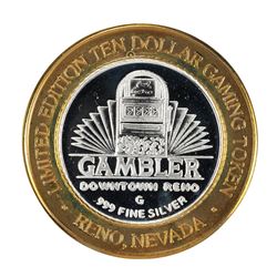 .999 Silver Gambler Hotel & Casino Reno, NV $10 Limited Edition Casino Gaming Token