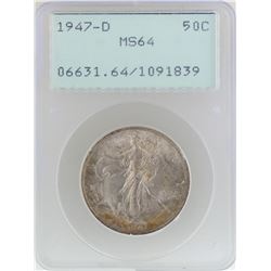1947-D Walking Liberty Half Dollar Coin PCGS MS64 Old Green Rattler