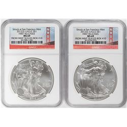 Lot of (2) 2012-S $1 American Silver Eagle Coins NGC MS69 First Releases