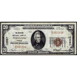 1929 $20 NB of Portland, OR CH# 12557 National Currency Note