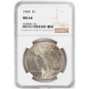 Image 1 : 1924 $1 Peace Silver Dollar Coin NGC MS64
