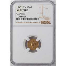 1854 Type 2 $1 Indian Princess Head Gold Dollar Coin NGC AU Details