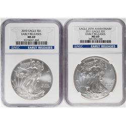 Lot of 2010-2011 $1 American Silver Eagle Coins NGC MS69 Early Releases