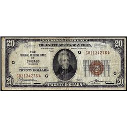 1929 $20 The Federal Reserve Bank Note Chicago